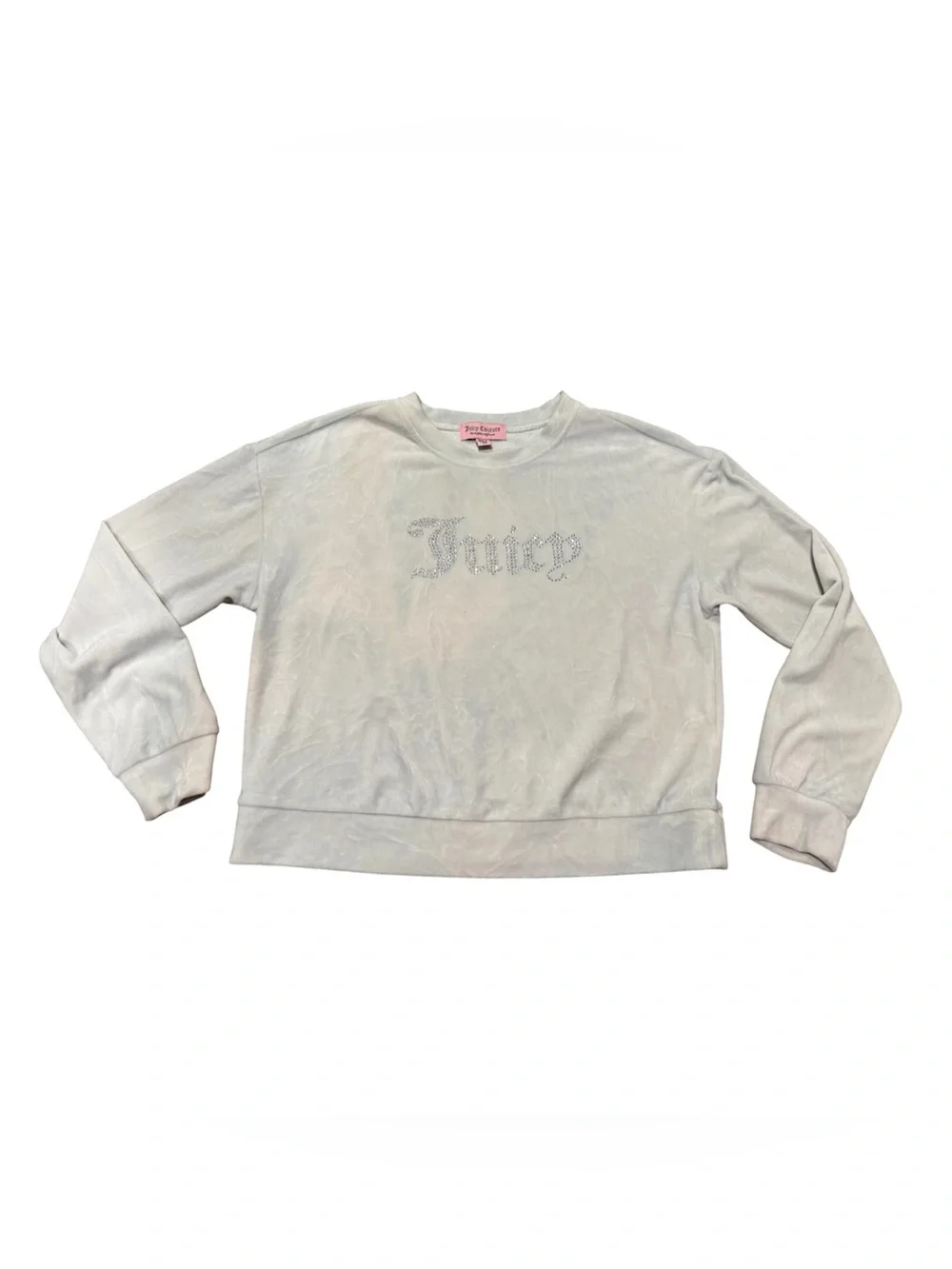 Juicy Couture Embellished Velour Crew Neck Long Sleeve Size Medium White/pink